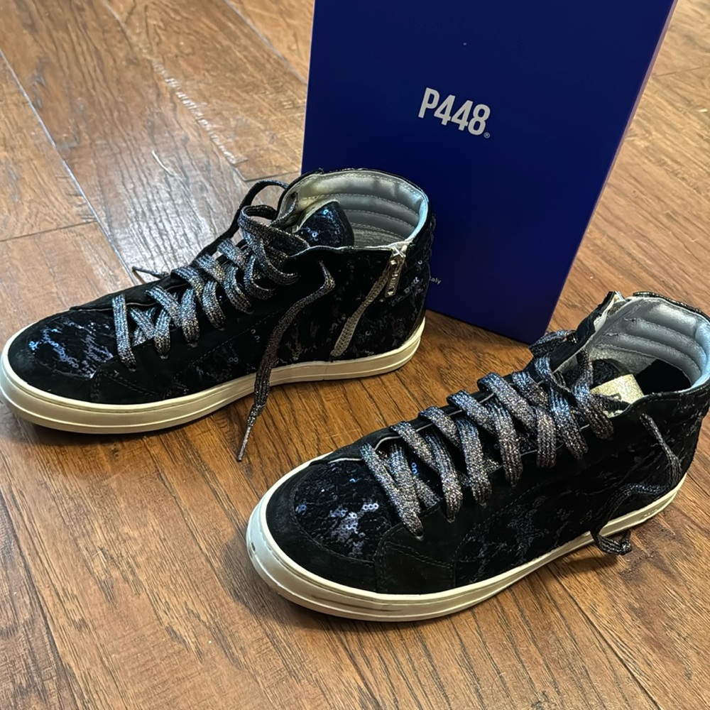 P448 high top zip fancy sneakers -39- so cute-like new
